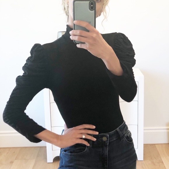 HAVANA Black Mock Neck Ruched Sleeve Bodysuit - Picture 2 of 8